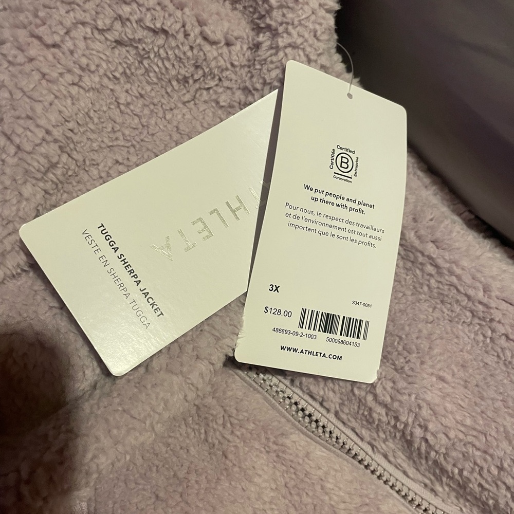 NWT Athleta Tugga Sherpa Jacket 3X 24W 26W Shasta Purple Zip Pockets Rib Trim - Picture 2 of 4